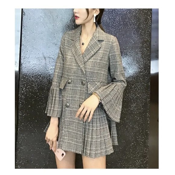 Women's Double Breasted Pleated Plaid Blazer M RoxyMC‎ - Picture 2 of 6